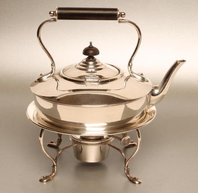 AN ART DECO SILVER SPIRIT KETTLE ON STAND Image