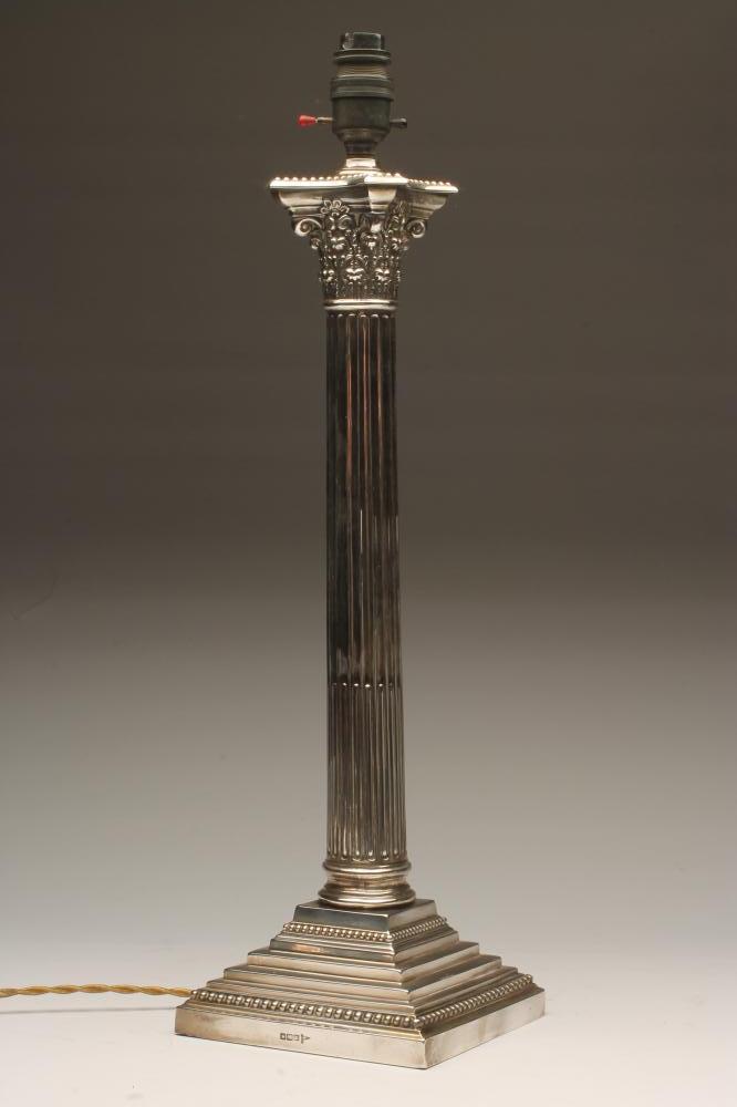 A SILVER CORINTHIAN COLUMN ELECTRIC TABLE LAMP BASE Image