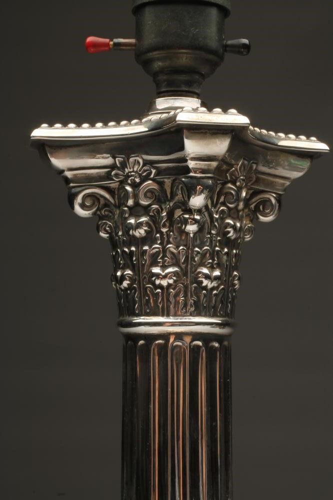 A SILVER CORINTHIAN COLUMN ELECTRIC TABLE LAMP BASE Image