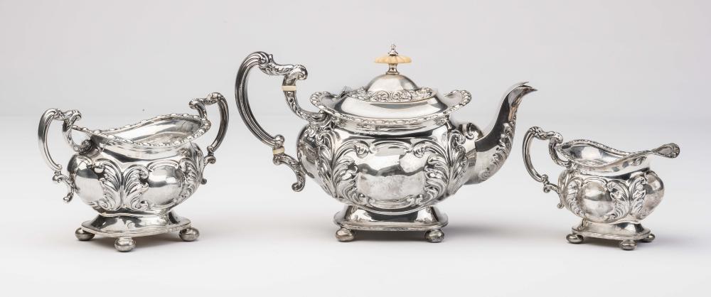 A LATE VICTORIAN SILVER THREE PIECE TEA SERVICE Image
