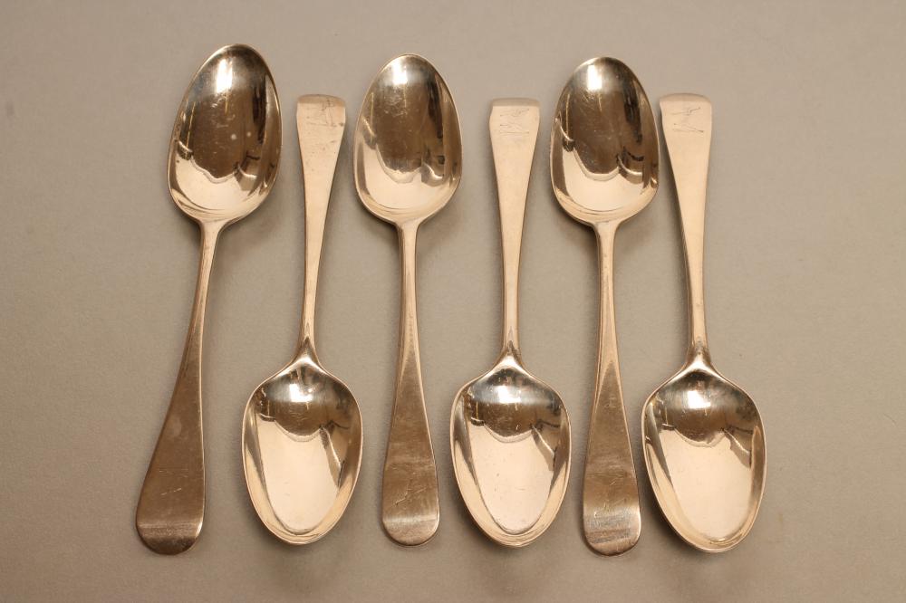 A SET OF SIX GEORGE III SILVER DESSERT SPOONS Image