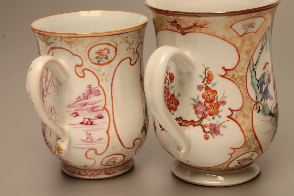 TWO CHINESE EXPORT PORCELAIN MUGS each of baluster form painted in polychrome enamels Image