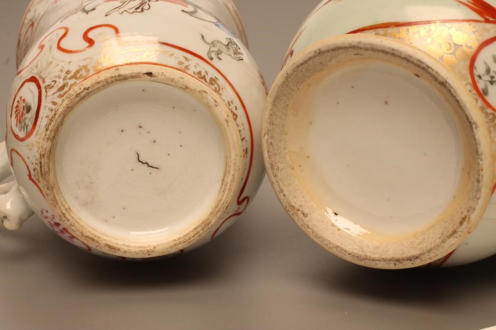 TWO CHINESE EXPORT PORCELAIN MUGS each of baluster form painted in polychrome enamels Image