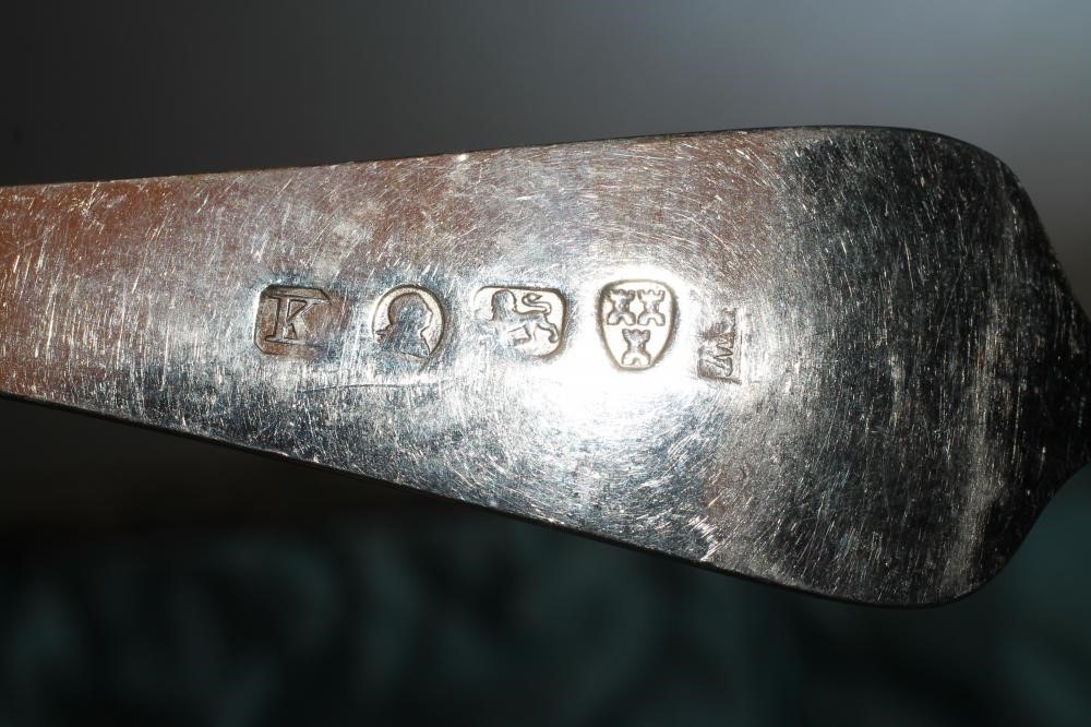 A PAIR OF GEORGE IV SILVER DOG NOSE TABLESPOONS Image