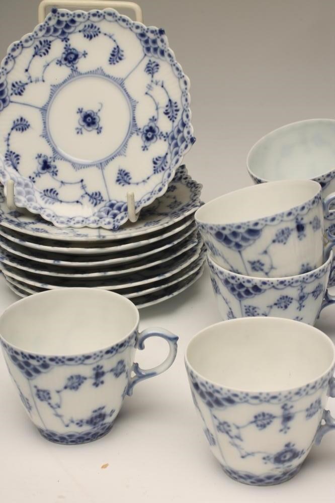 A ROYAL COPENHAGEN PORCELAIN "LACE AND DEVIL MASK" COFFEE SERVICE painted in underglaze blue with Image