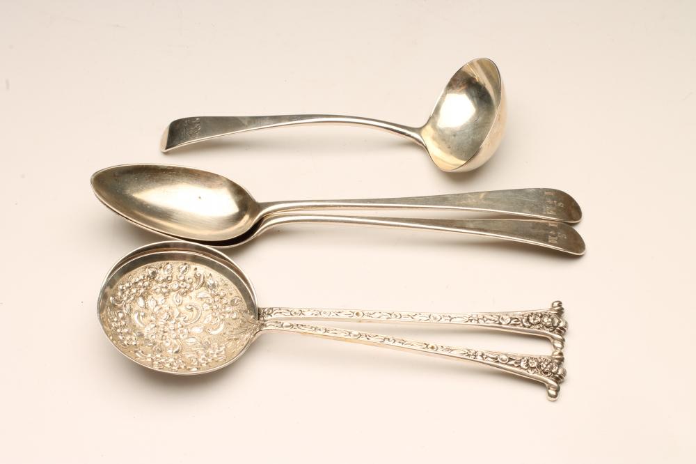 A PAIR OF LATE GEORGE III SILVER DESSERT SPOONS Image