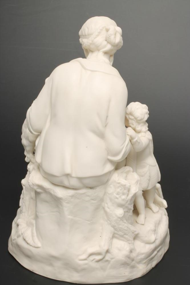 A VICTORIAN PARIAN FIGURE GROUP modelled as a young lady seated on a tree stump Image
