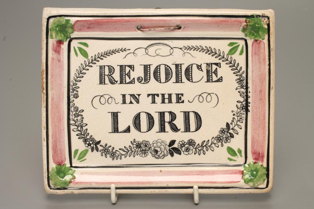 AN EARLY VICTORIAN STAFFORDSHIRE POTTERY PLAQUE of plain oblong form Image