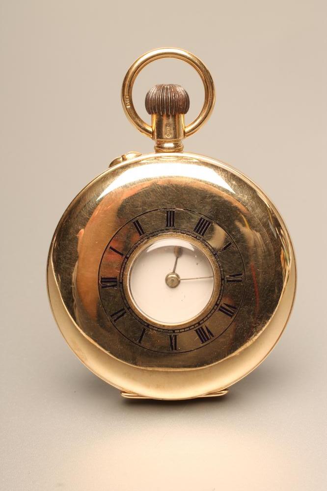 A 9CT GOLD HALF HUNTER TOP WIND POCKET WATCH Image
