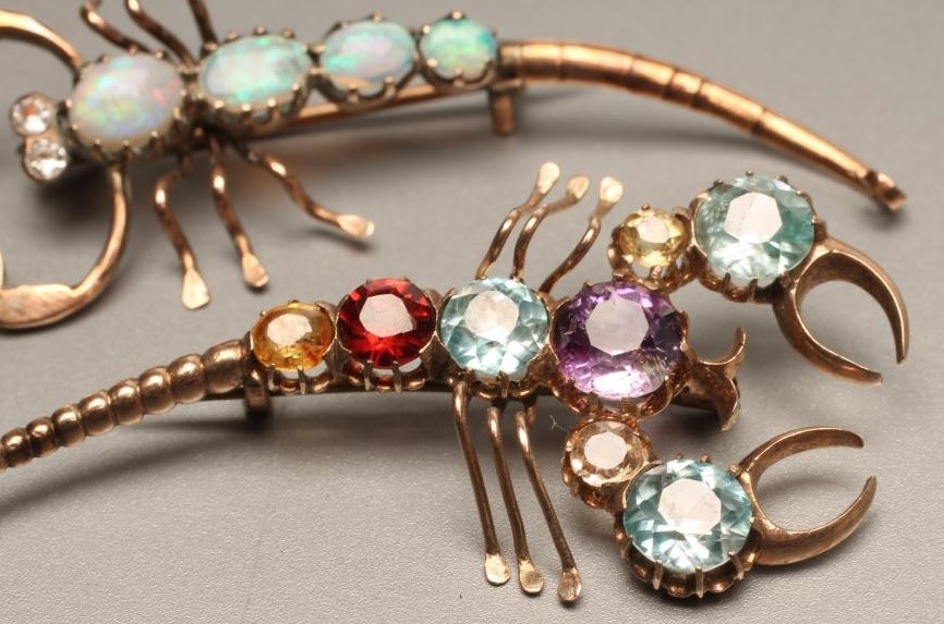 TWO GEM SET NOVELTY SCORPION BROOCHES Image