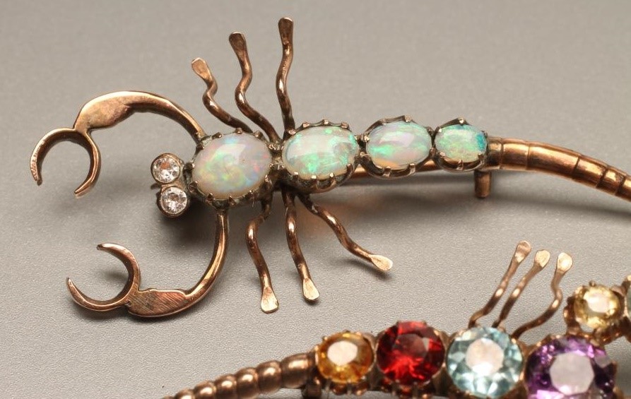 TWO GEM SET NOVELTY SCORPION BROOCHES Image