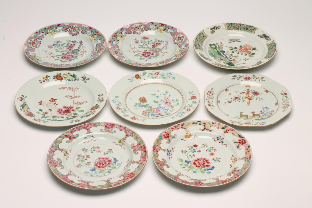 A COLLECTION OF EIGHT CHINESE EXPORT PORCELAIN PLATES comprising an octagonal plate centrally Image