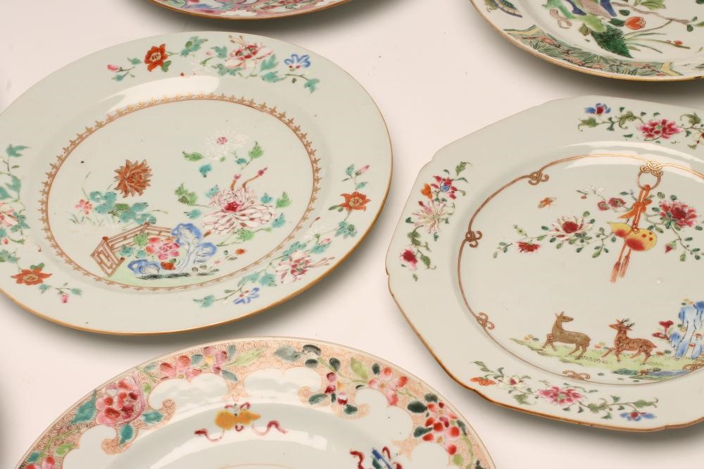 A COLLECTION OF EIGHT CHINESE EXPORT PORCELAIN PLATES comprising an octagonal plate centrally Image