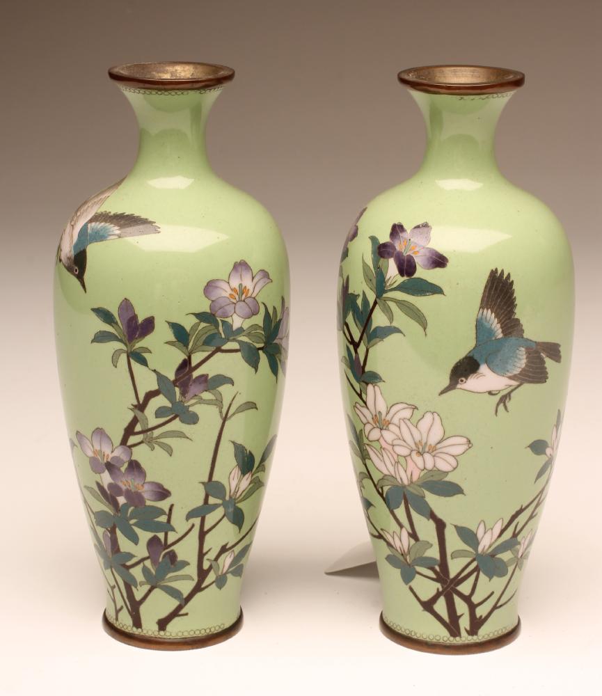 A PAIR OF JAPANESE CLOISONNE ENAMEL VASES of baluster form Image