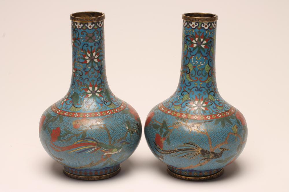 A PAIR OF CHINESE CLOISONNE ENAMEL VASES of baluster form Image