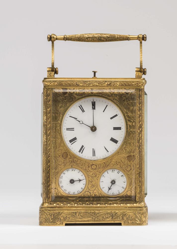 A FRENCH BRASS CASED CARRIAGE CLOCK by Leroy Paris Image
