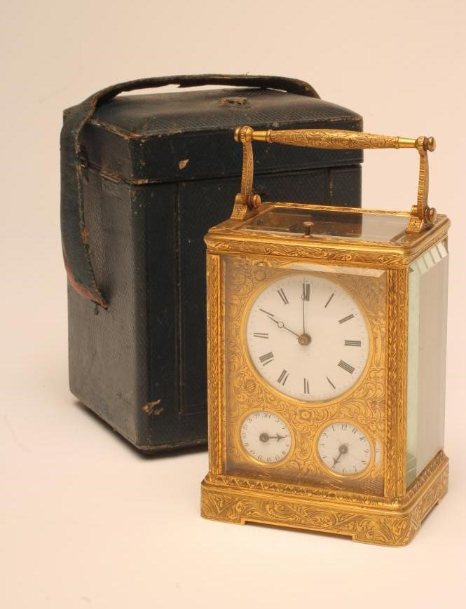 A FRENCH BRASS CASED CARRIAGE CLOCK by Leroy Paris Image