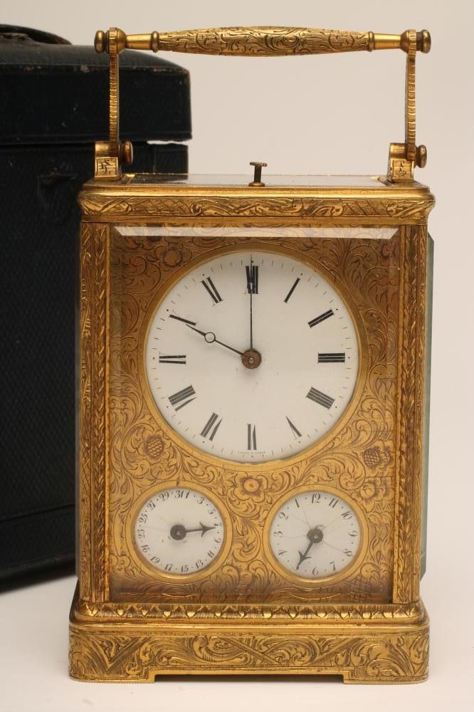 A FRENCH BRASS CASED CARRIAGE CLOCK by Leroy Paris Image