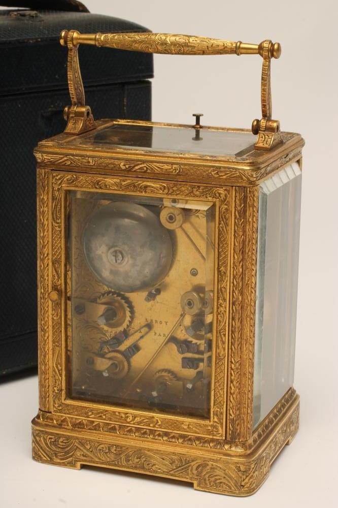 A FRENCH BRASS CASED CARRIAGE CLOCK by Leroy Paris Image