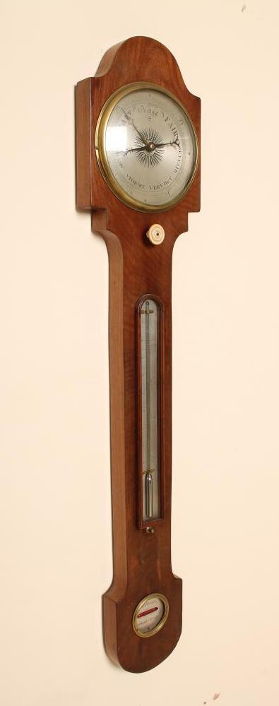 A MAHOGANY CASED UPSIDE DOWN WHEEL BAROMETER by Intross of Rochester Bridge Image
