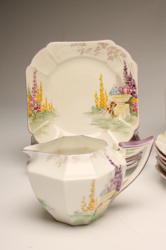 AN ART DECO SHELLEY CHINA QUEEN ANN SHAPE PART TEA SERVICE printed in underglaze brown and Image