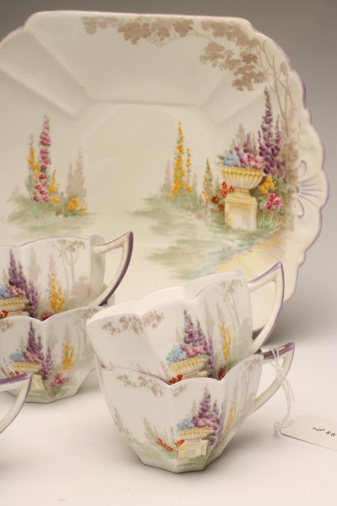AN ART DECO SHELLEY CHINA QUEEN ANN SHAPE PART TEA SERVICE printed in underglaze brown and Image