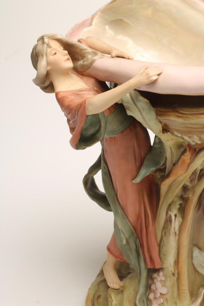 AN ART NOUVEAU ROYAL DUX BISQUE PORCELAIN FIGURAL CENTREPIECE Image