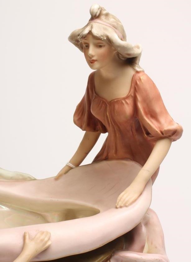 AN ART NOUVEAU ROYAL DUX BISQUE PORCELAIN FIGURAL CENTREPIECE Image