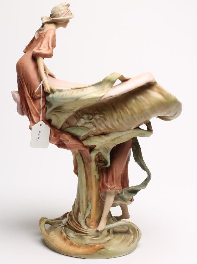 AN ART NOUVEAU ROYAL DUX BISQUE PORCELAIN FIGURAL CENTREPIECE Image