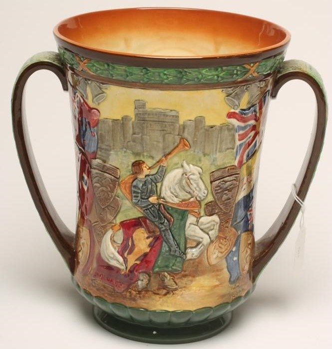 A ROYAL DOULTON POTTERY COMMEMORATIVE LOVING CUP Image