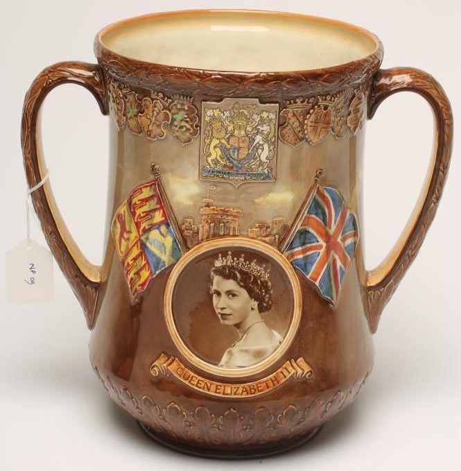 A ROYAL DOULTON POTTERY COMMEMORATIVE LOVING CUP Image
