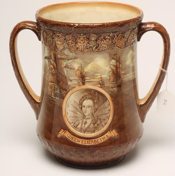 A ROYAL DOULTON POTTERY COMMEMORATIVE LOVING CUP Image