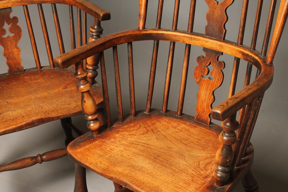 A MATCHED PAIR OF ASH AND ELM WINDSOR ARMCHAIRS Image