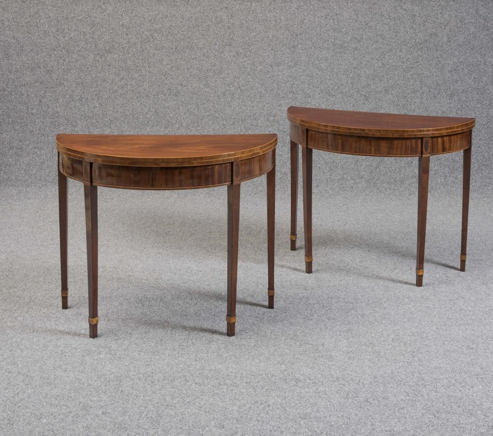 A PAIR OF GEORGIAN MAHOGANY FOLDING CARD TABLES Image