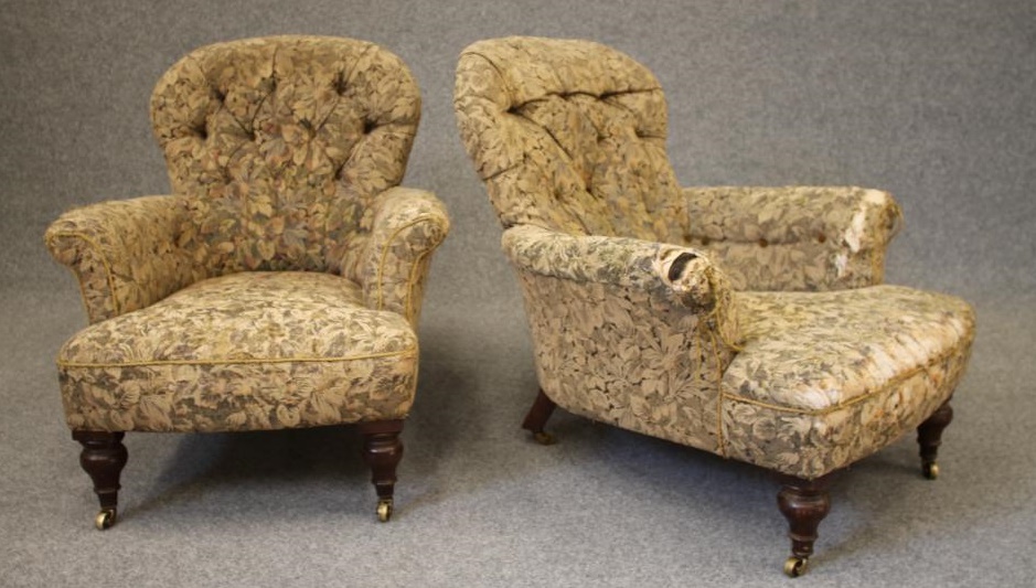 A PAIR OF VICTORIAN WALNUT FRAMED ARMCHAIRS of handsome proportions Image