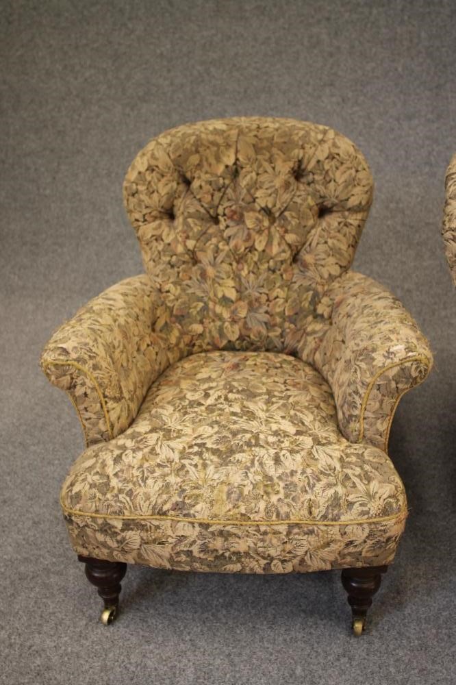 A PAIR OF VICTORIAN WALNUT FRAMED ARMCHAIRS of handsome proportions Image