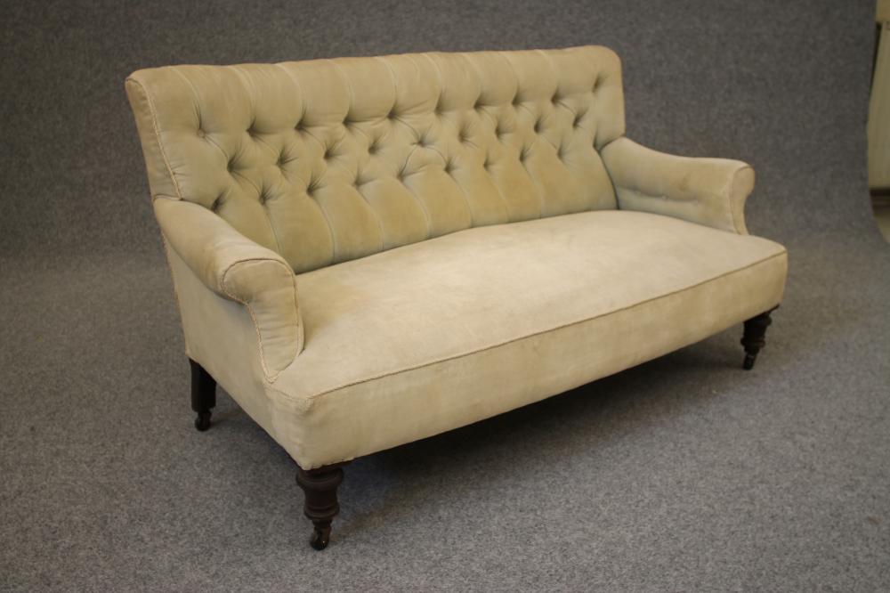 A VICTORIAN MAHOGANY FRAMED SOFA button upholstered in lime green dralon Image