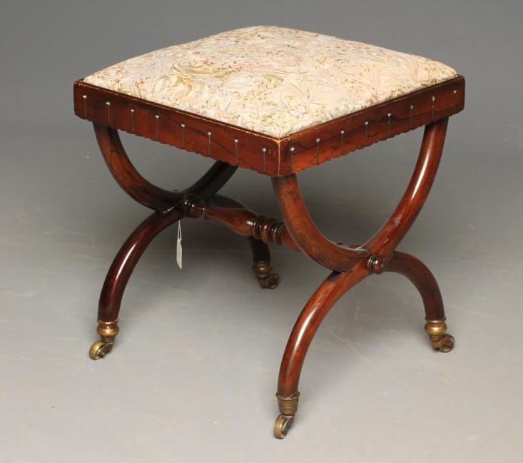 A ROSEWOOD X FRAMED STOOL Image