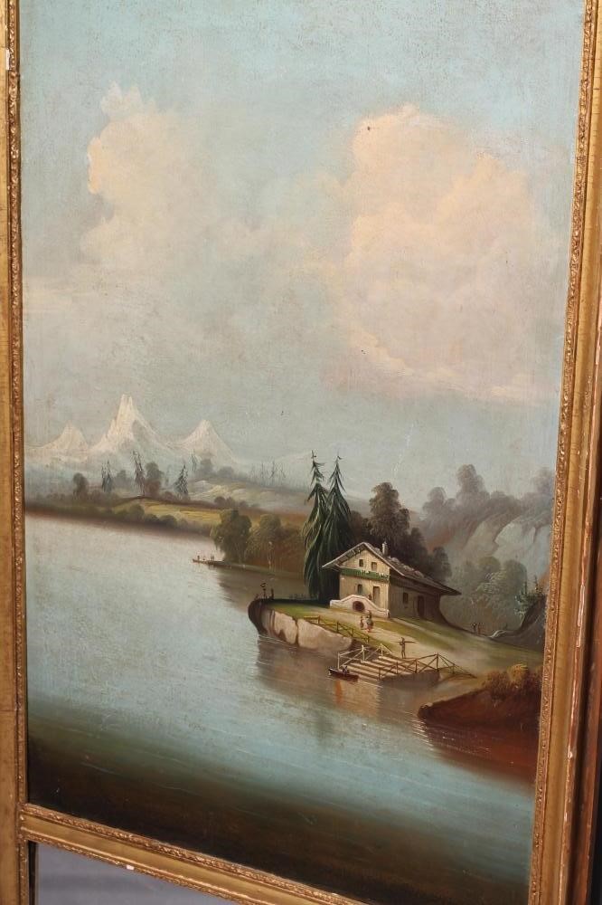 A FRENCH TRUMEAU PAINTED AND GILT FRAMED PIER GLASS Image