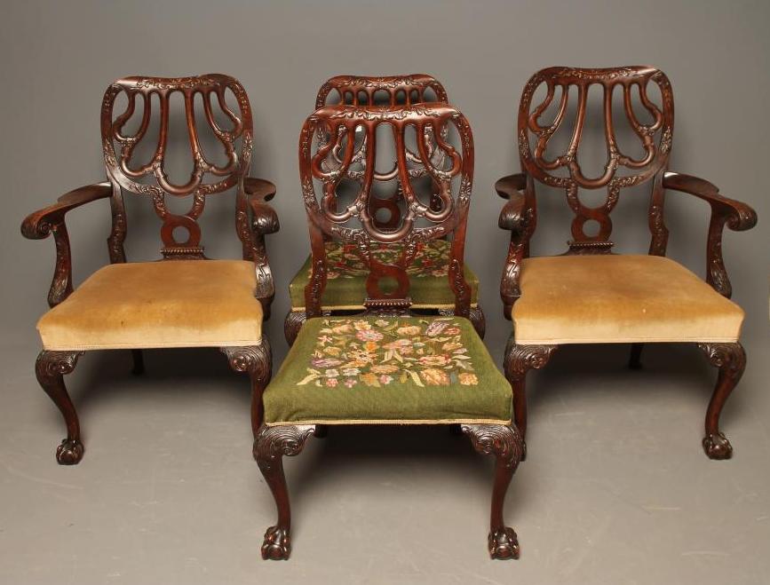 A SET OF FOUR GEORGIAN STYLE MAHOGANY DINING CHAIRS including two elbow chairs Image