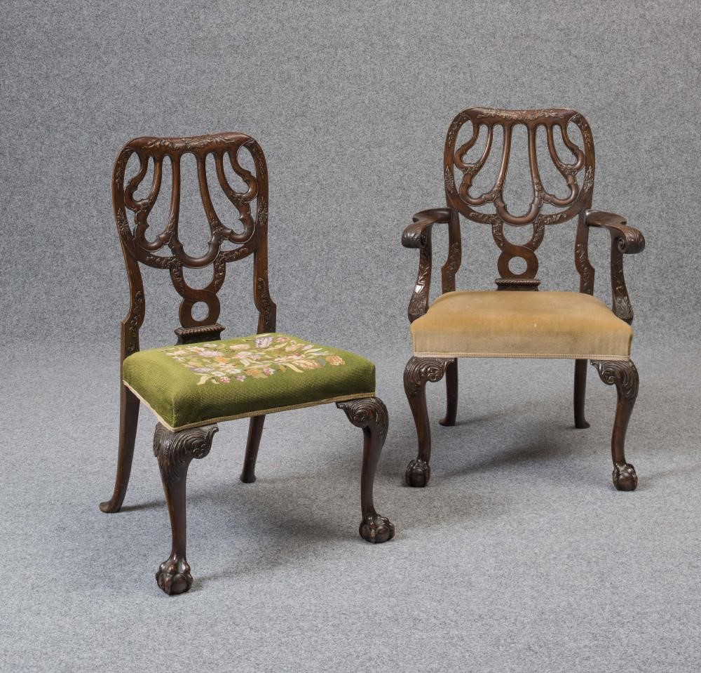 A SET OF FOUR GEORGIAN STYLE MAHOGANY DINING CHAIRS including two elbow chairs Image