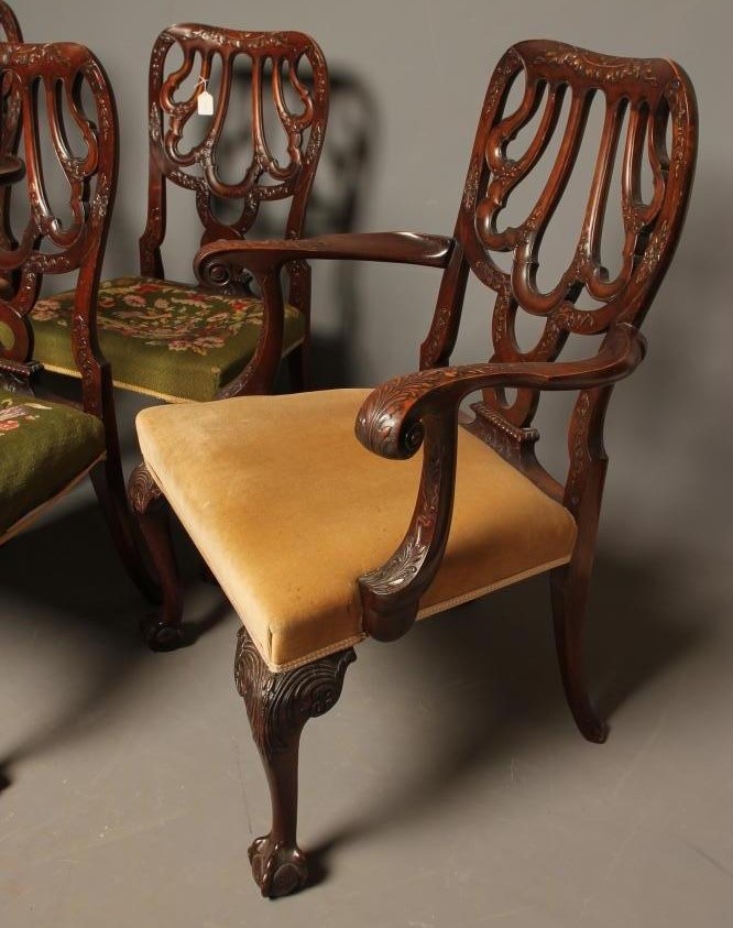 A SET OF FOUR GEORGIAN STYLE MAHOGANY DINING CHAIRS including two elbow chairs Image