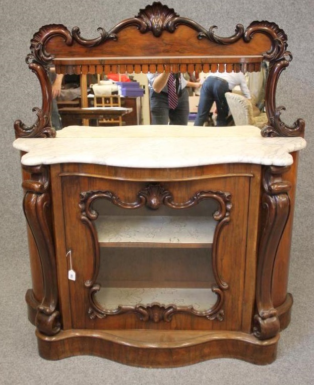 A VICTORIAN ROSEWOOD CREDENZA of serpentine form with white veined marble top Image