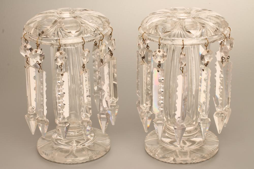 A PAIR OF VICTORIAN CLEAR GLASS LUSTRES Image