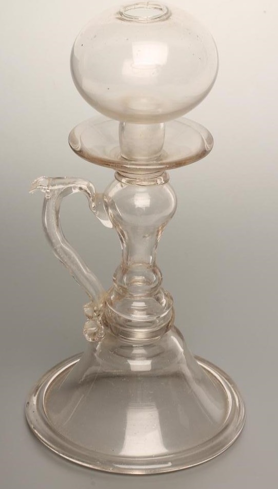 A "LACE-MAKERS" GLASS OIL LAMP Image