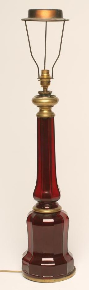 A RUBY GLASS  ELECTRIC TABLE LAMP BASE Image