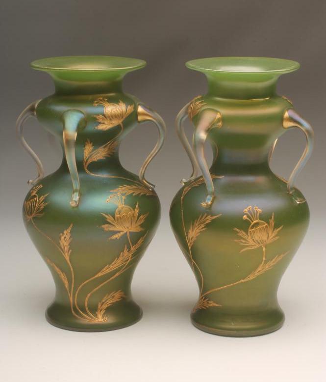 A PAIR OF ART NOUVEAU GLASS VASES Image