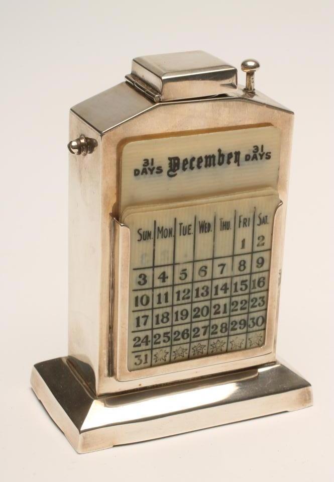 AN ART DECO SILVER DESK CALENDAR/TABLE LIGHTER Image