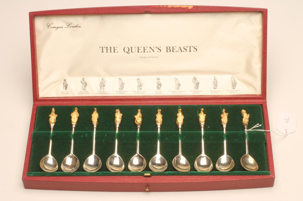A SET OF TEN SILVER SPOONS - "THE QUEEN'S BEASTS" Image