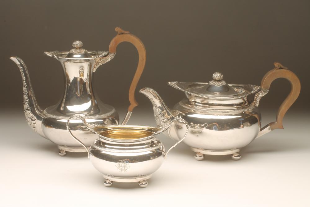 *A COMPOSITE SILVER THREE PIECE PART TEA AND COFFEE SERVICE Image